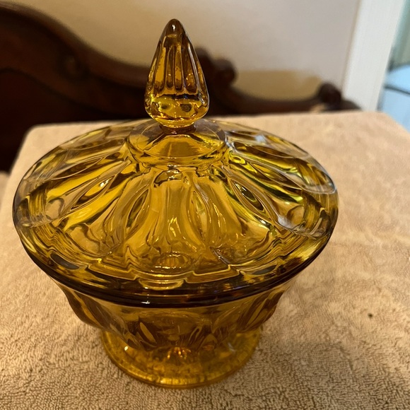 None Accents Vtg Gold Pedestal Candy Depression Pressed Glass Dish